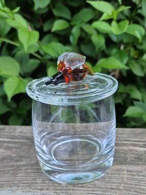Art Glass Honey Jar Or Jam Jar With Bee
